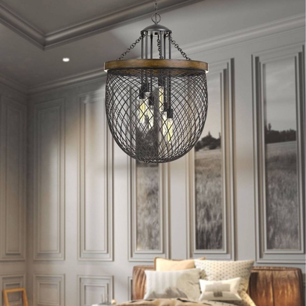 X 26 quot X 38 25 quot 6 light Metal wood Marion Mesh Shade Chandelier Bronze Cal Lighting