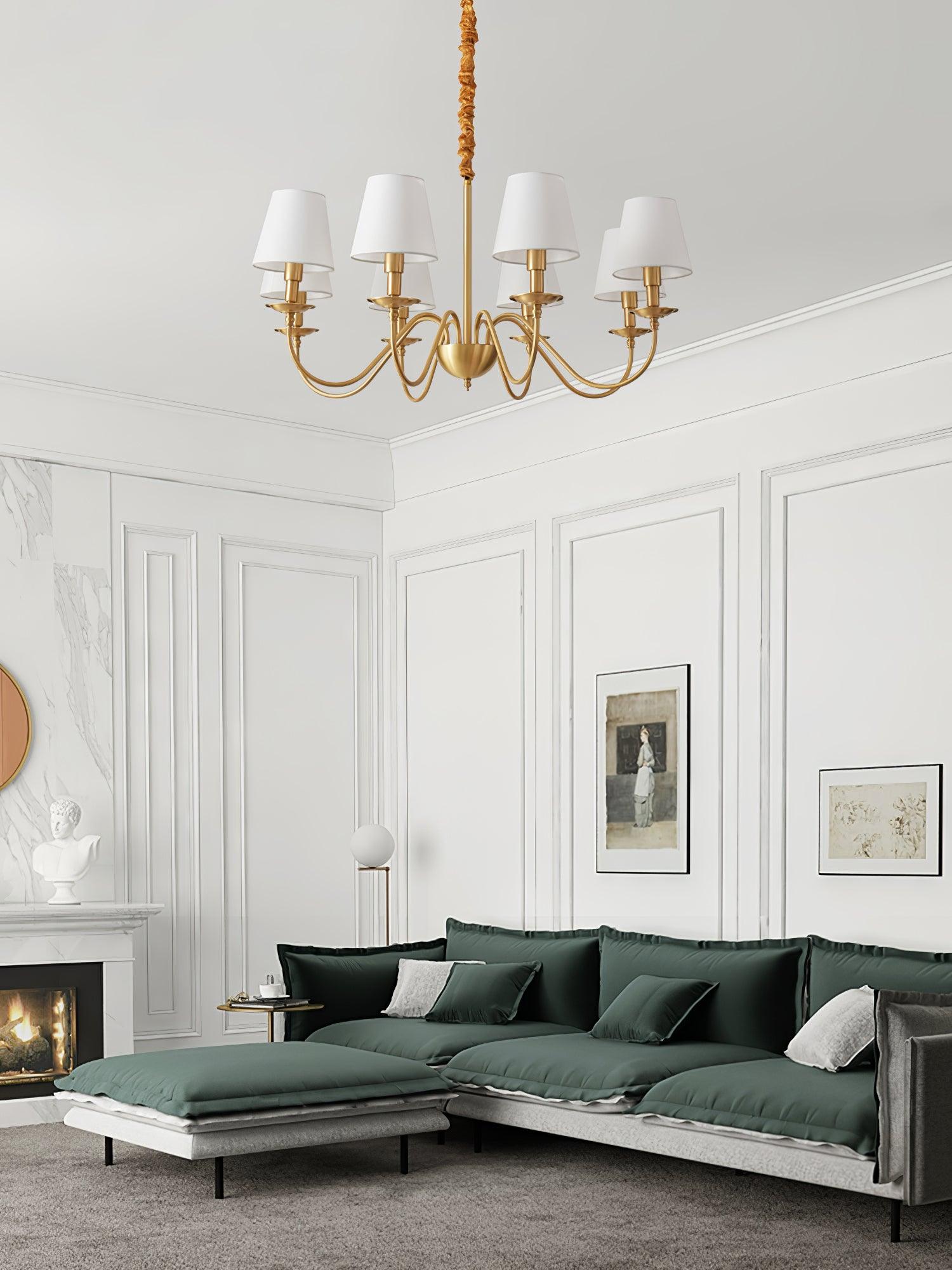 Tapered Fabric Brass Chandelier