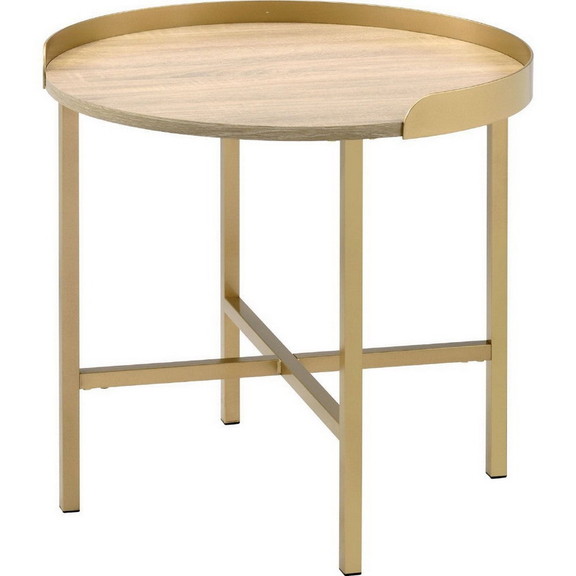 Benjara BM250257 End Table with Round Tray Top and...