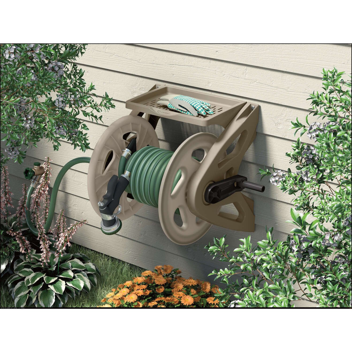 Suncast Hose Handler 200 ft. Taupe Retractable Wall Mounted Hose Reel