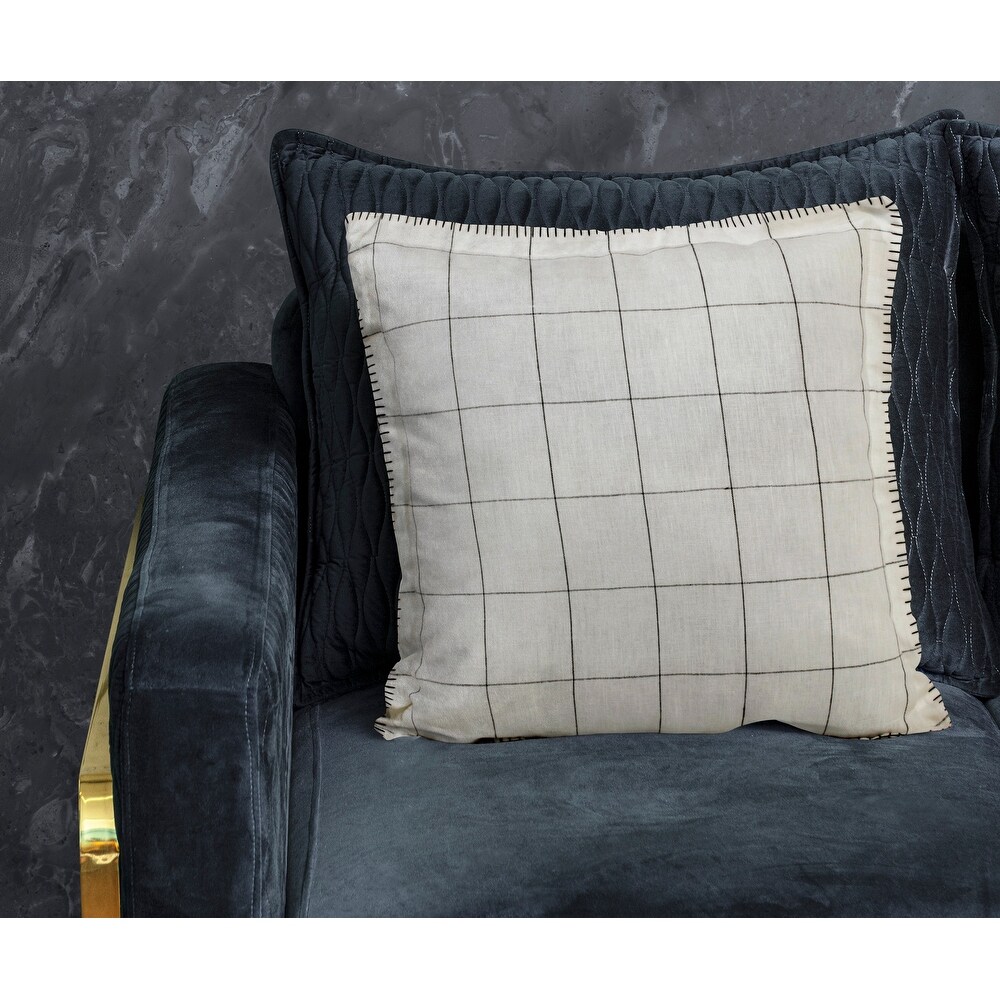 Sevita Hand Woven Ivory/Black Checkered Farmhouse Linen Throw Pillow  20\
