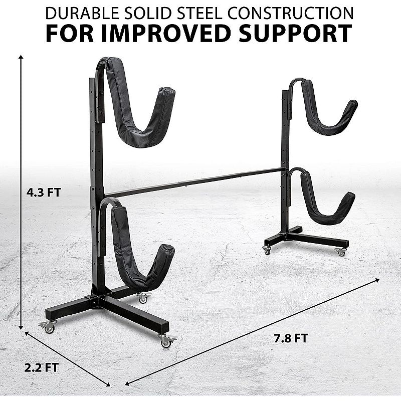 RaxGo Kayak Storage Rack， Indoor and Outdoor Freestanding Storage for 2 Kayak with Wheels