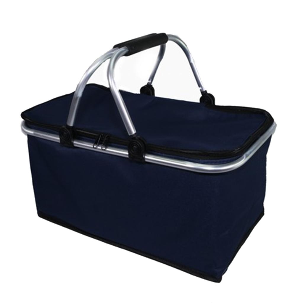 Large ， Collapsible and Insulated Lunch storage Leakproof Bag for Camping， Picnic， BBQ， Activities - Dark Blue， 43 x 24cm