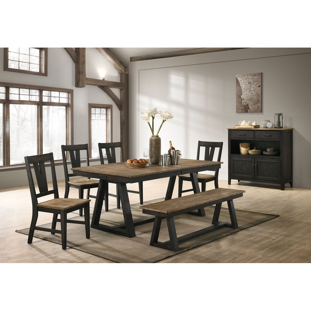 Harper Backless Bench with Trestle styled Base  Brushed Brown   Pecan