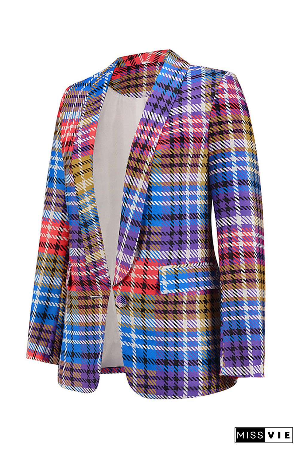 Multicolor Plaid Open Button Blazer Jackets