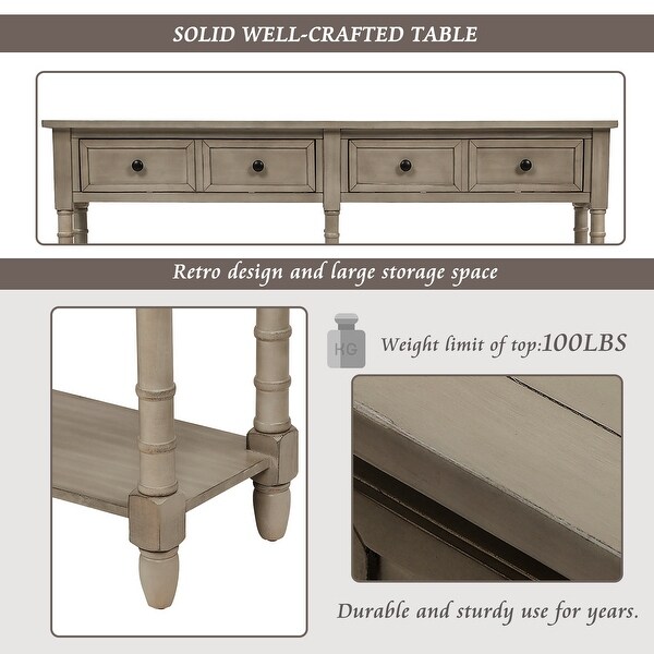 Rustic Console Table with 2 Storage Drawers and Round Deco Knob， Sofa Table with 1 Bottom Storage Shelf， Gray Wash