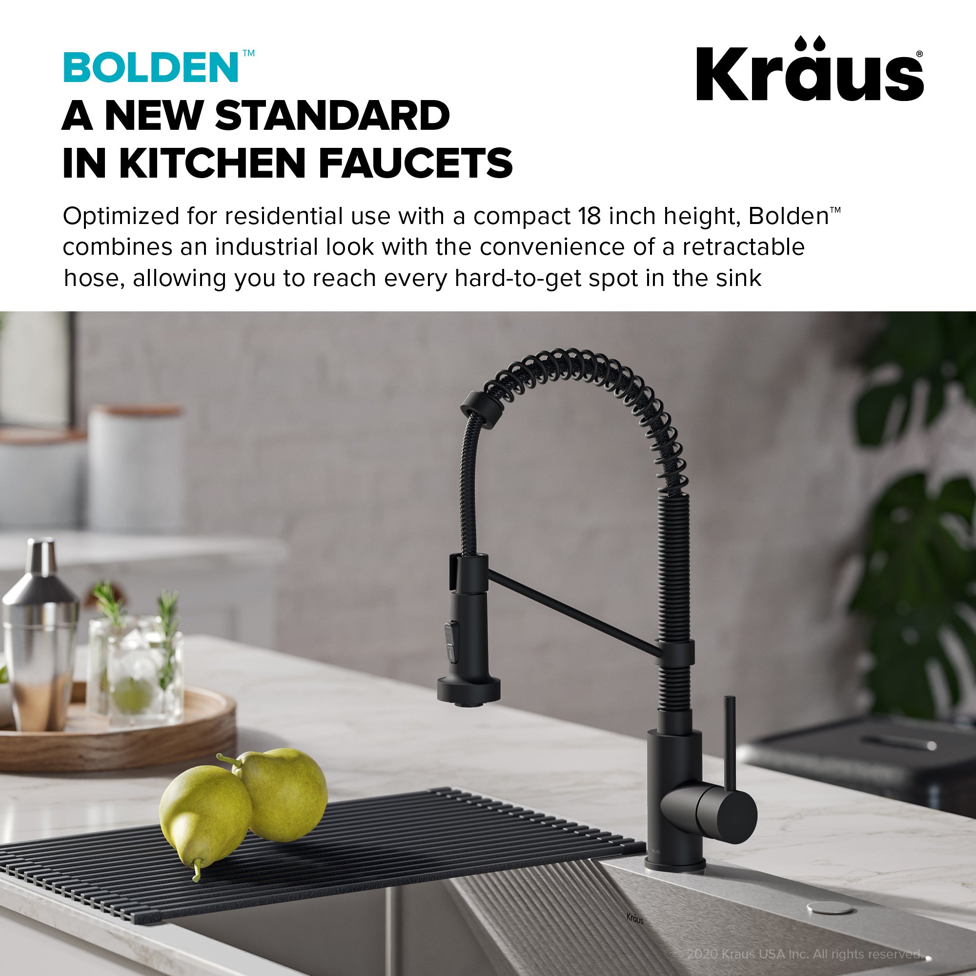 KRAUS Bolden Commercial Style Pull-Down Kitchen Faucet and Purita Water Filter Faucet Combo in Matte Black