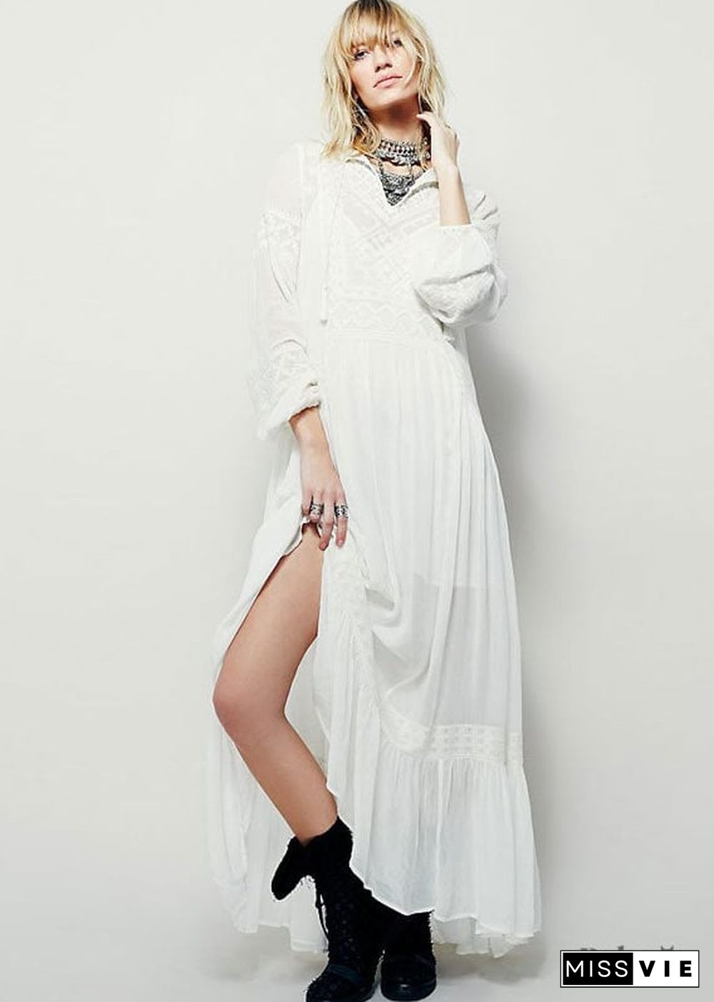 Long Sleeves White Boho Maxi Dress Juliette