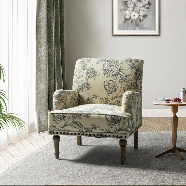 Geltrude Traditonal Floral Fabric Design Upholstered Accent Armchair with Turned Legs by HULALA HOME