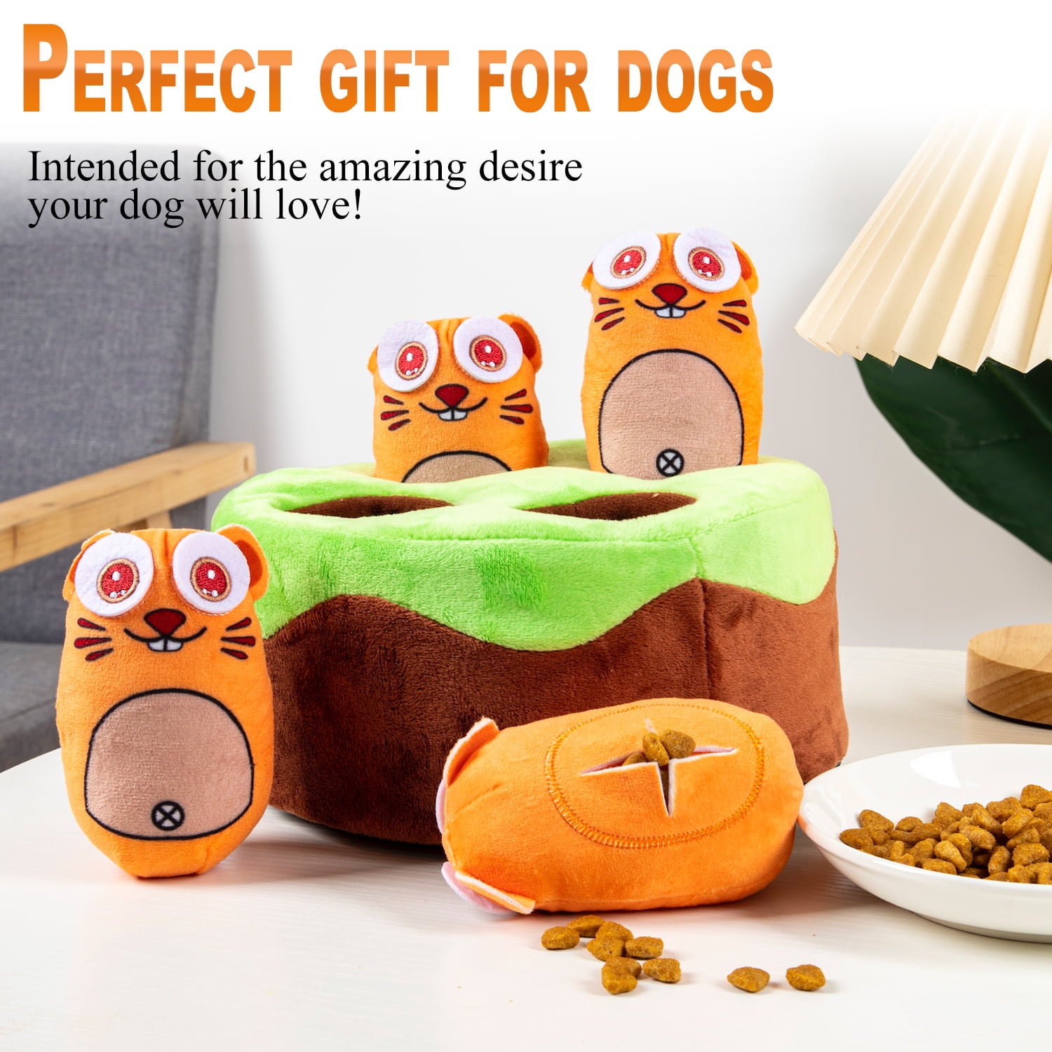 Interactive Hide and Seek Dog Toys for Chiristmas Gifts- Squeaky Plush Dog Toy-Durable Puzzle Toys for Small Medium Large Dogs-Tough Chew Teething Soft Puppy Toy，Whac-A-Mole Game