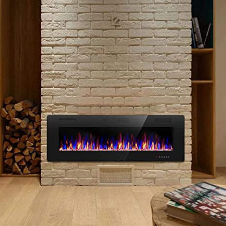 R.W.FLAME 68" Electric Fireplace in-Wall Recessed and Wall Mounted 1500W Fireplace Heater and Linear Fireplace with Timer/Multicolor Flames/Touch Screen/Remote Control (Black)