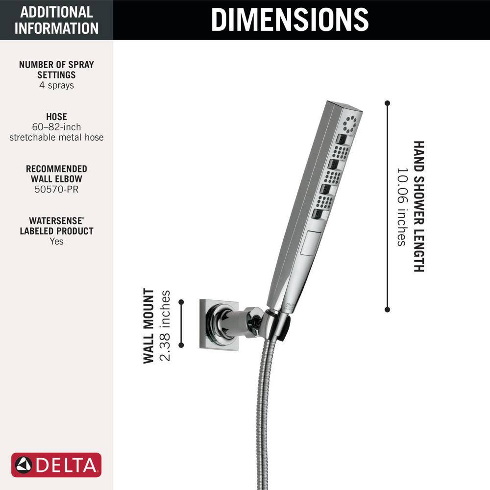 Delta 4-Spray Patterns 1.75 GPM 1.43 in. Wall Mount Handheld Shower Head with H2Okinetic in Lumicoat Chrome 55140-PR