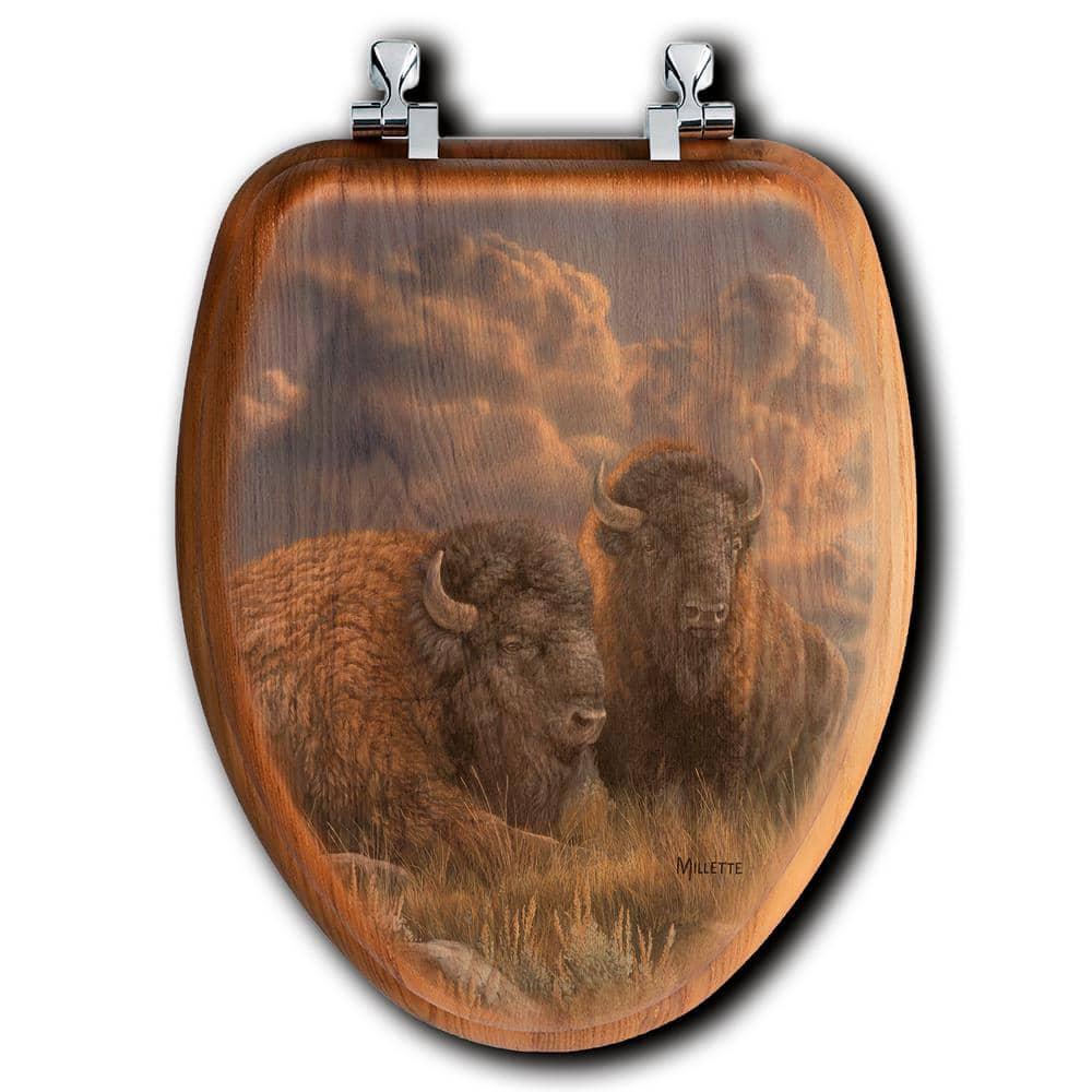 Distant Thunder Bison Elongated Closed Front Wood Toilet Seat in Oak Brown