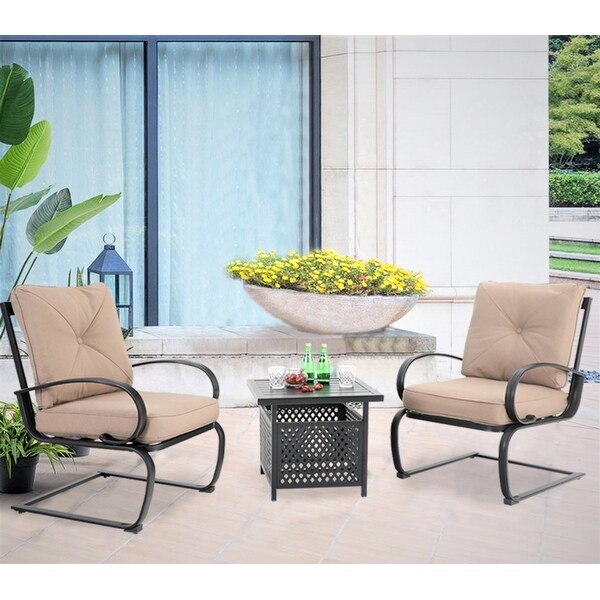 3-piece Patio Bistro Furniture Set， C-spring Chairs and Patio Side table with Umbrella Hole - Overstock - 33330754