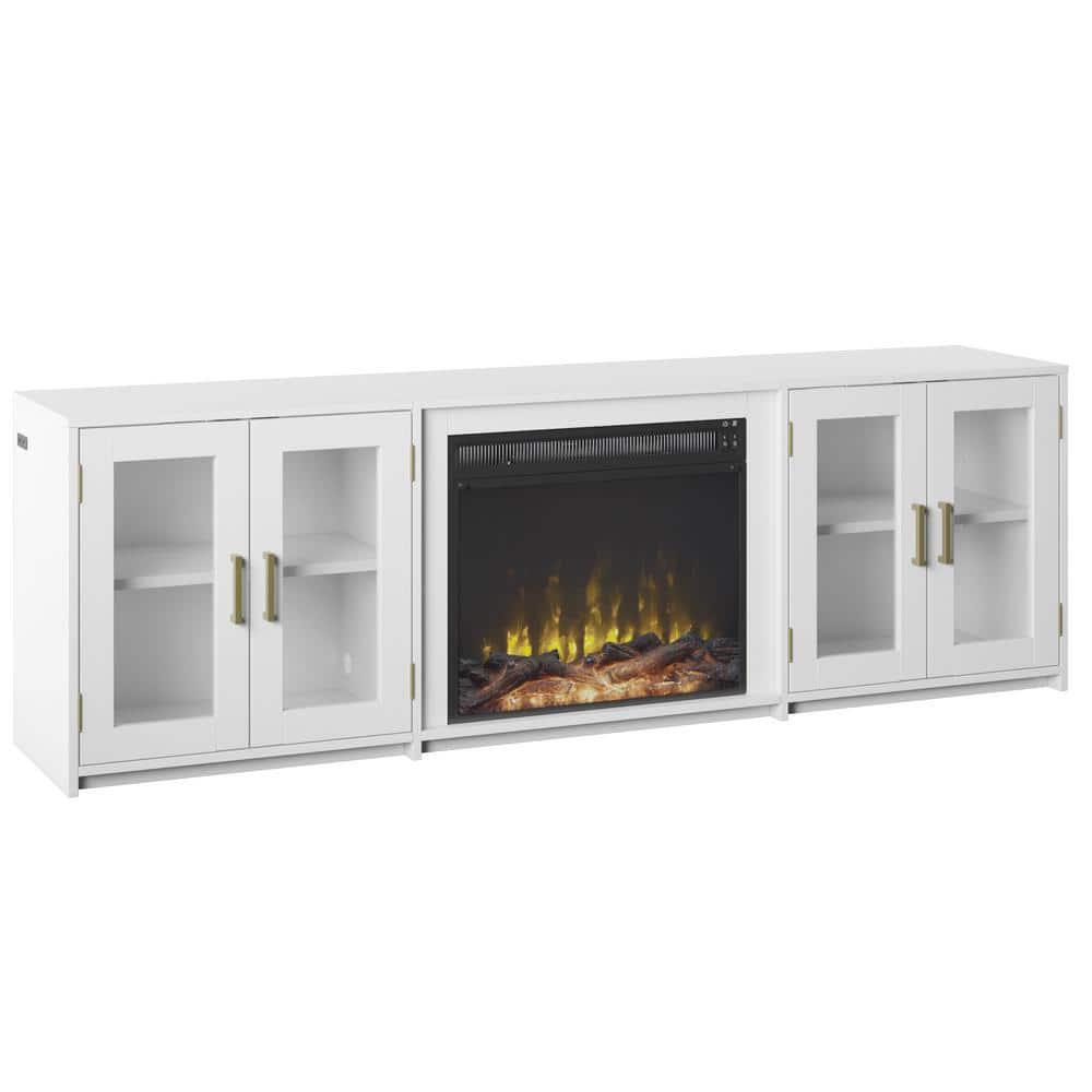 Twin Star Home 80 in Freestanding Wooden Electric Fireplace TV Stand in White