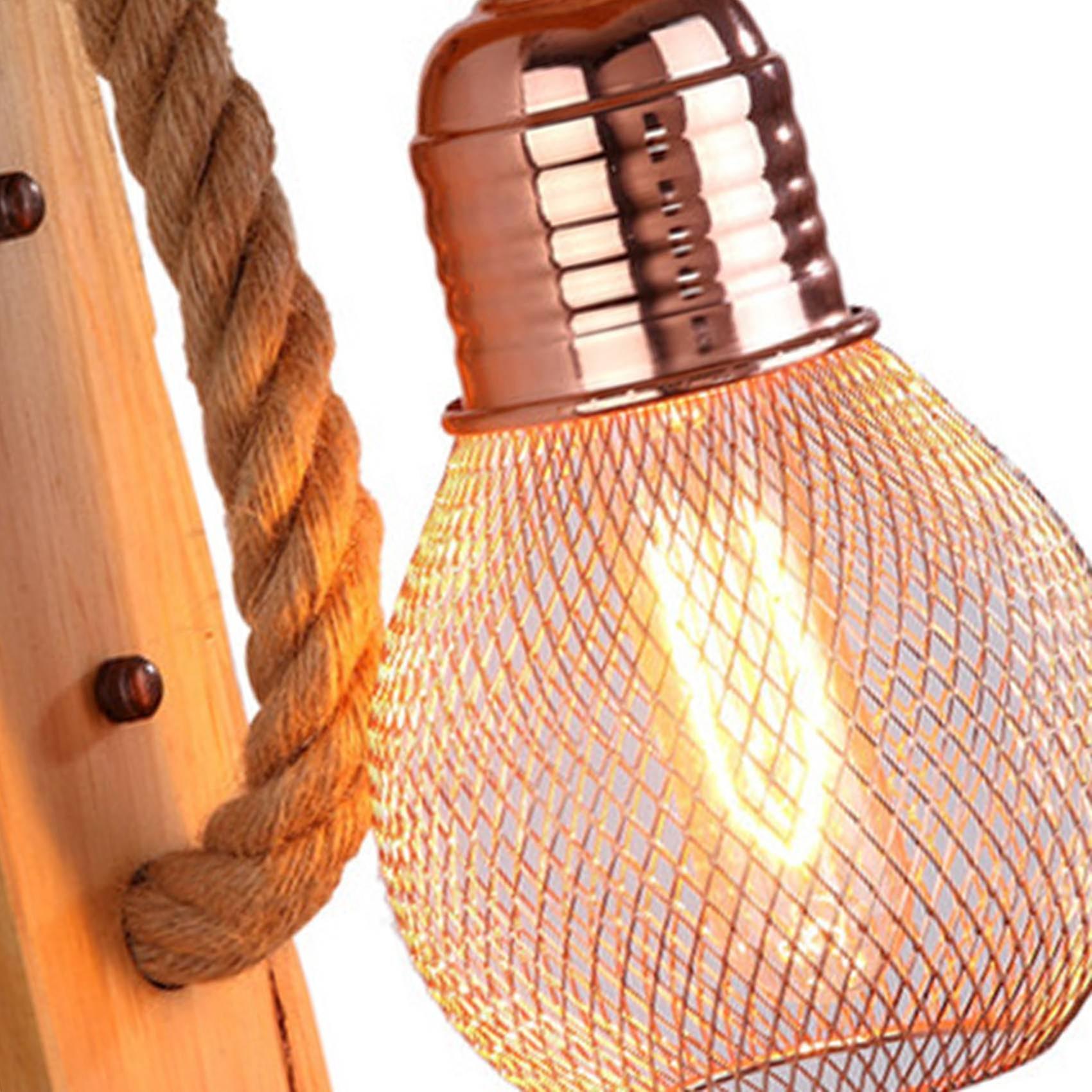 Wood Hemp Rope Wall Lamps Luminaire Industrial Decor-rose Gold