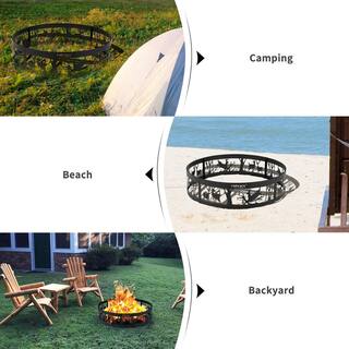 Costway 36 in. x 9 in. Round Metal Fire Pit Black Ring Deer with Extra Poker Bonfire Liner for Campfire OP70842