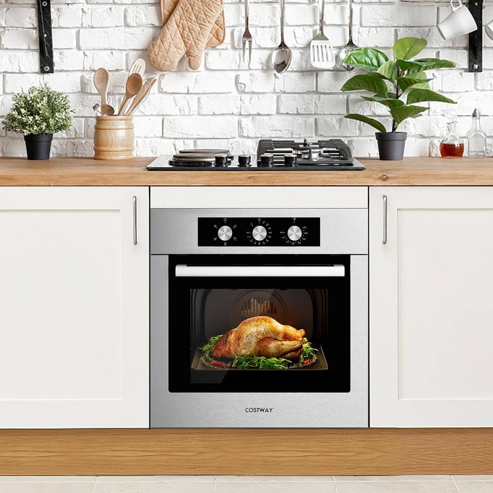 Costway 24 in. Single Electric Wall Oven 2.47 Cu.ft Built-in Oven 2300W w5 Cooking Modes FP10040US-SL