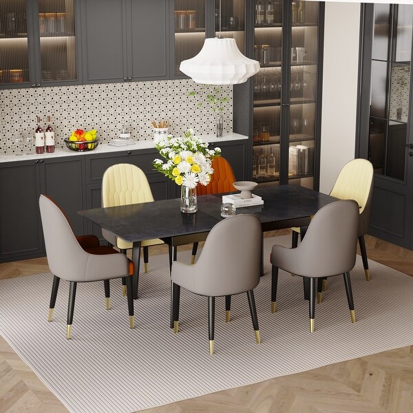 Large Extendable Kitchen Slate Dining Table Rectangular and Metal Legs