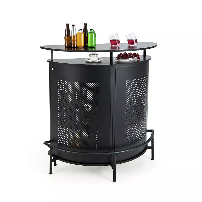 4-Tier Liquor Bar Table with 3 Glass Holders and Storage Shelves-Black