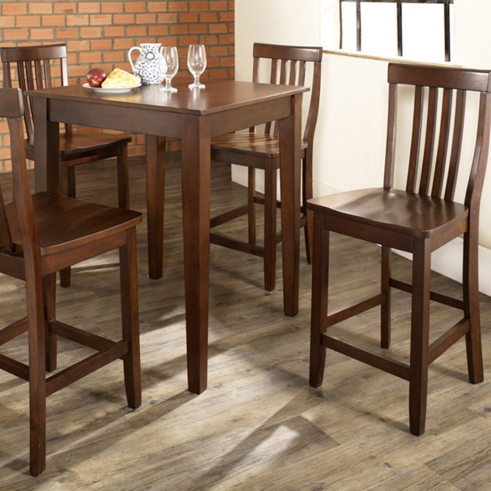 Crosley Furniture 5-Piece Pub Dining Set with Tapered Leg and School House Stools