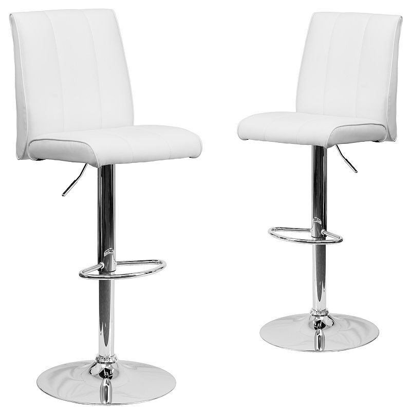 Emma and Oliver 2 Pk. Contemporary Vinyl Adjustable Height Barstool with Vertical Stitch Panel Back and Chrome Base