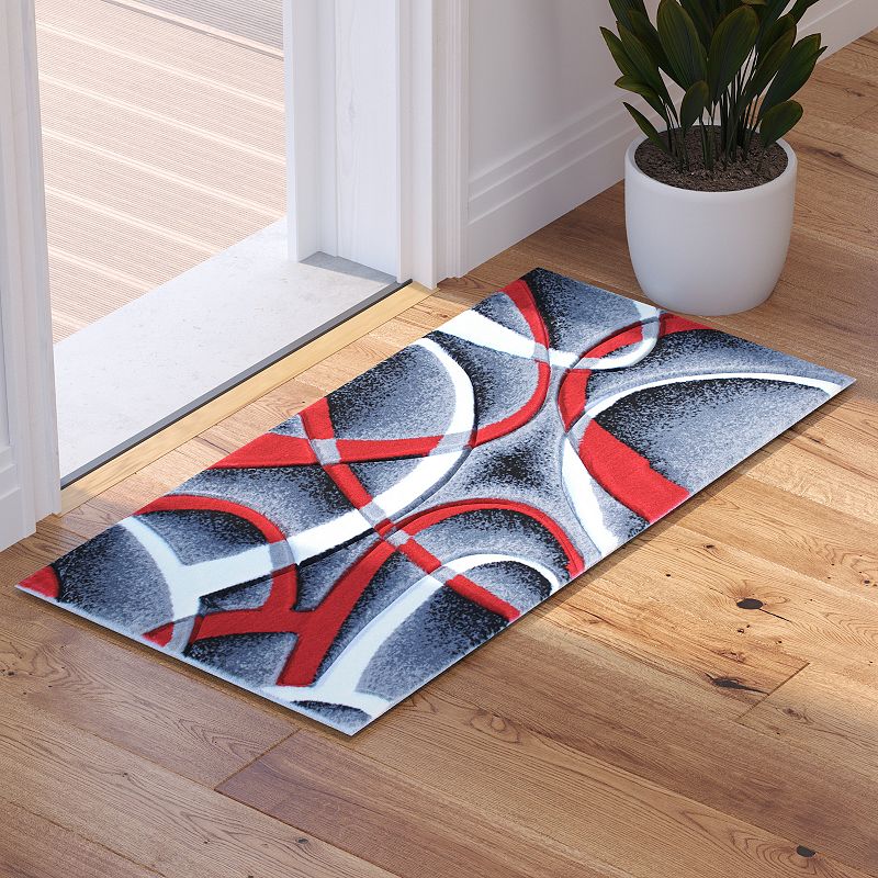 Masada Rugs Masada Rugs Sophia Collection 2'x3' Area Rug with Hand Carved Intersecting Arch Design in Red， White， Gray and Black