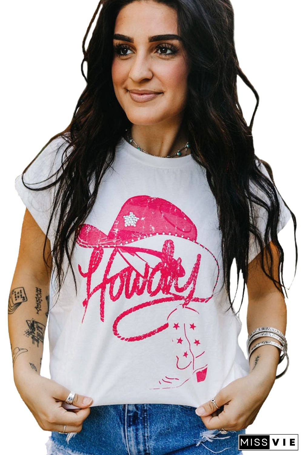 White Rhinestone Howdy Graphic Tee