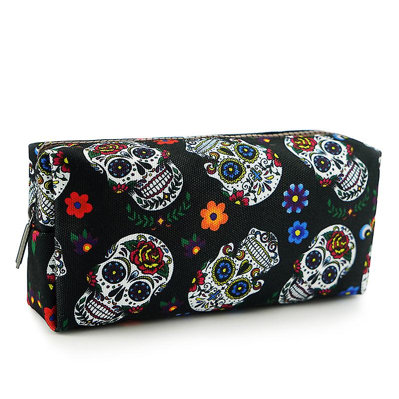 Lparkin Sugar Skull Pencil Case Super Large Capacity Canvas Pen Bag Pouch Stationary Case