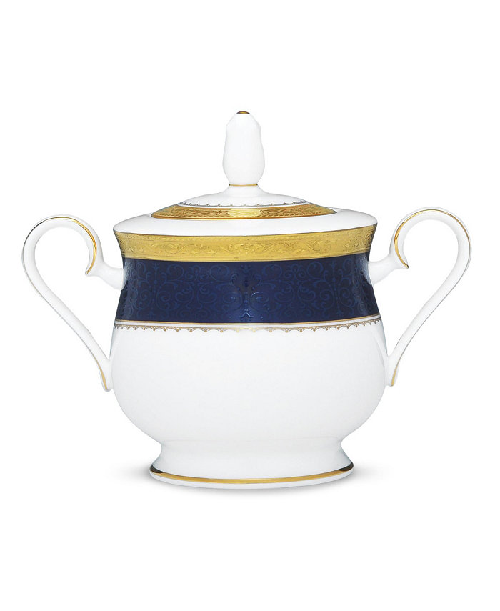 Noritake Odessa Cobalt Gold Sugar W Cover 11-1 2 Oz.