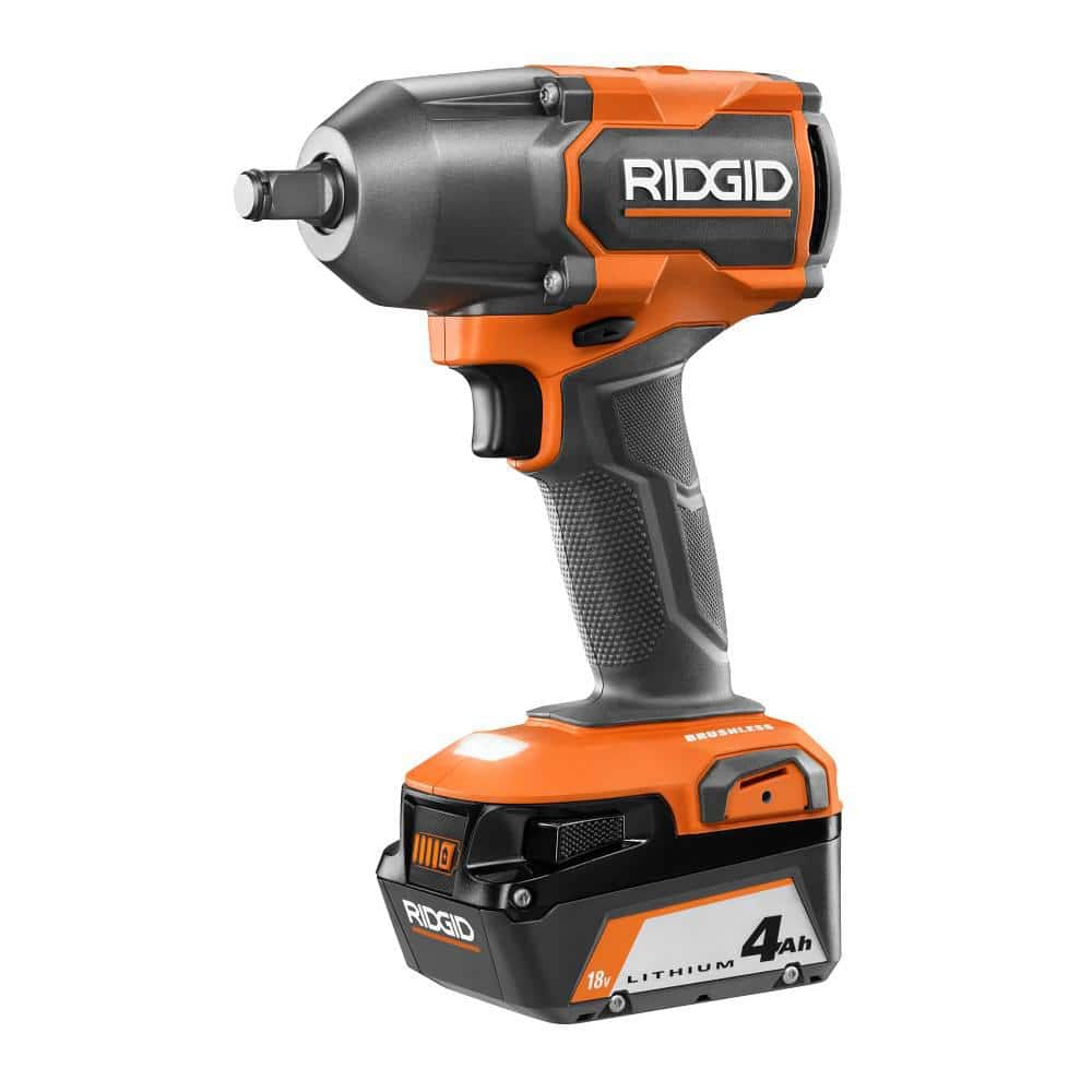 RIDGID 18V Brushless Cordless 1/2 in. Impact Wrench Kit with 6.0 Ah and 4.0 Ah MAX Output Batteries, and Charger R86012K-AC840060