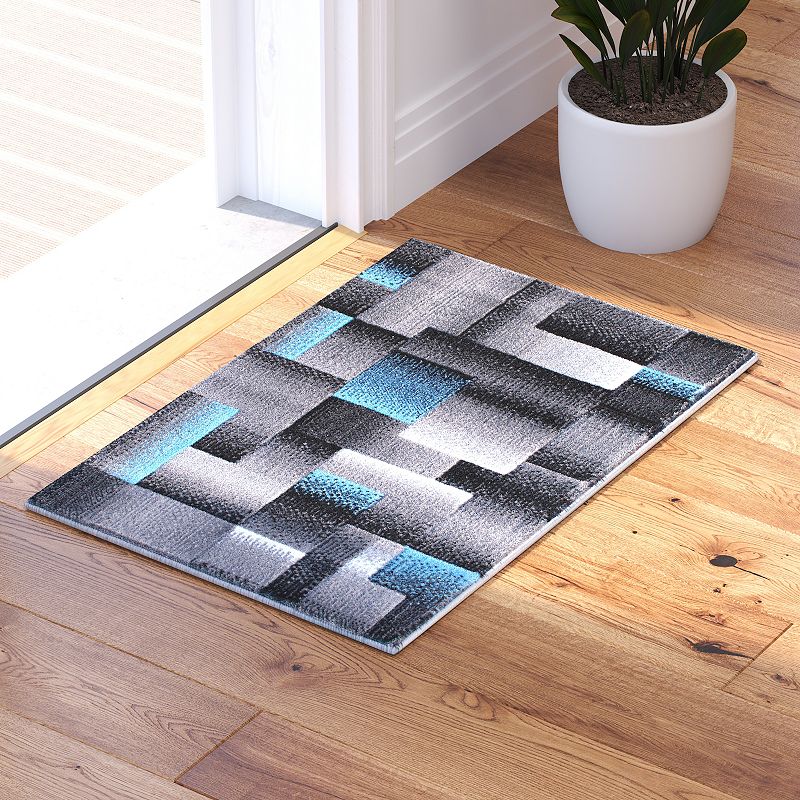 Masada Rugs Masada Rugs Trendz Collection 2'x3' Modern Contemporary Area Rug in Blue， Gray and Black-Design Trz861