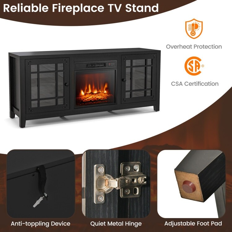 58 Inch Fireplace TV Stand with Adjustable Shelves for TVs up to 65 Inch