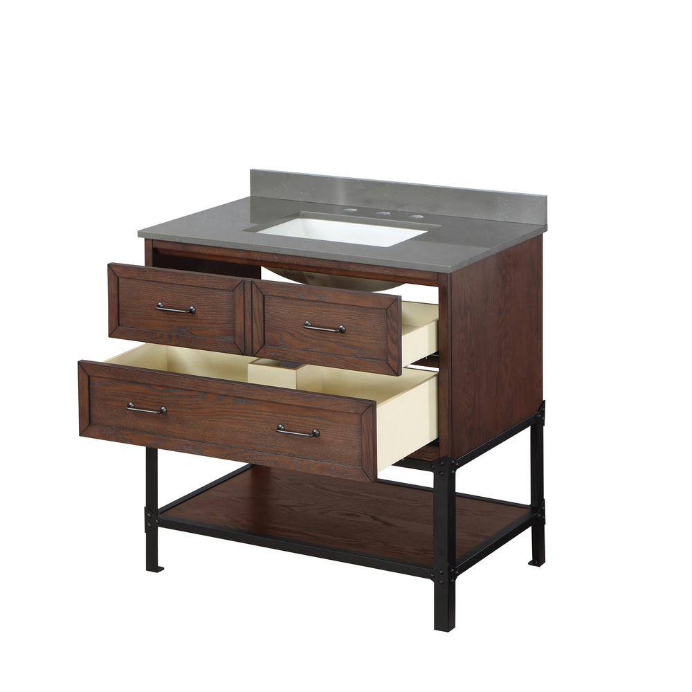 Home Decorators Collection Alster 36 in. W x 22 in. D x 34.5 in. H Vanity in Brown Oak with Engineered Calacatta Grey Marble Top and White Sink TJ-0401V3622BR