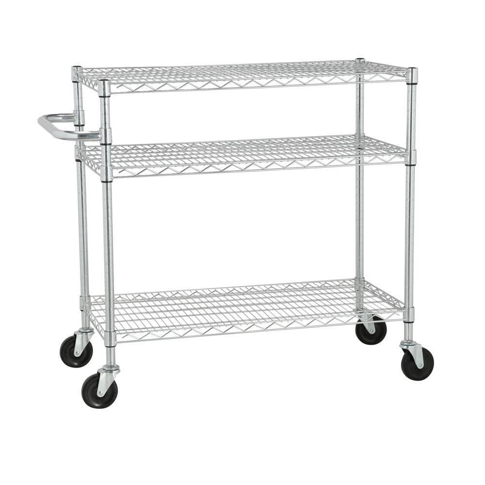 TRINITY EcoStorage 3‐Tier 40.5 in. x 18 in. x 36 in. Cart in Chrome TBFZ-0902