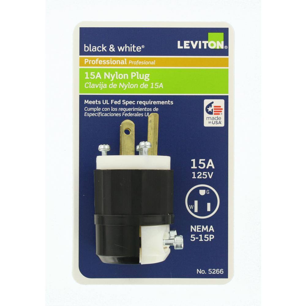 Leviton 15 Amp 125-Volt Straight Plug Black and White R50-05266-0CS