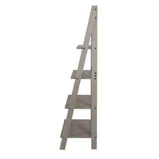 Welwick Designs 68 in. Gray Wood 4-shelf Ladder Bookcase with Open Back HD8225