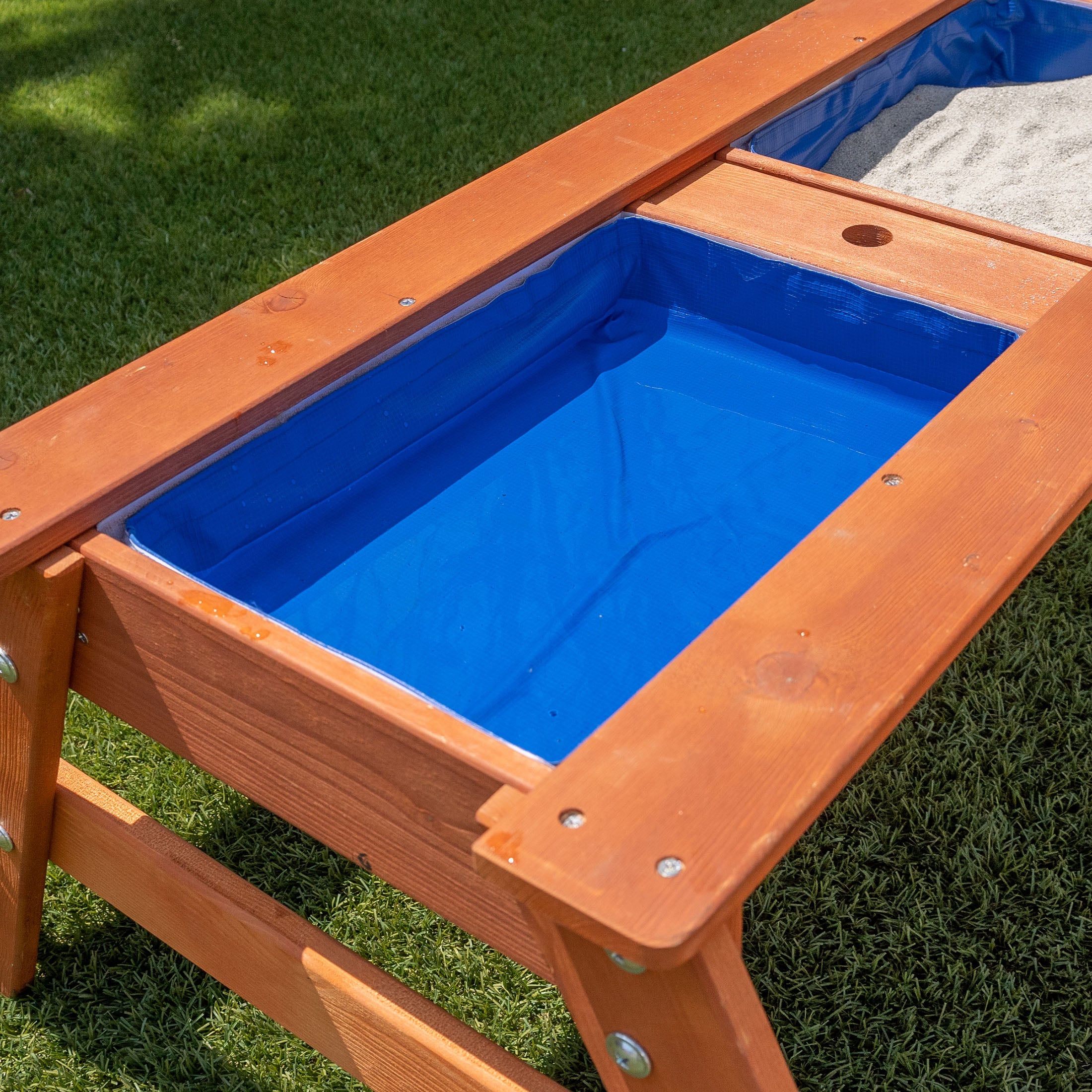 Sportspower Wooden Picnic Table with Sand Play and Water Play and Umbrella Hole (No Umbrella)