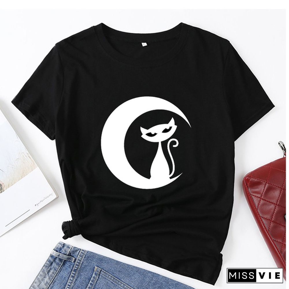 Women Fashion T-shirt Summer Short Sleeve Top Casual Round Neck Printed Tee Shirt Ladies Loose T-shirt