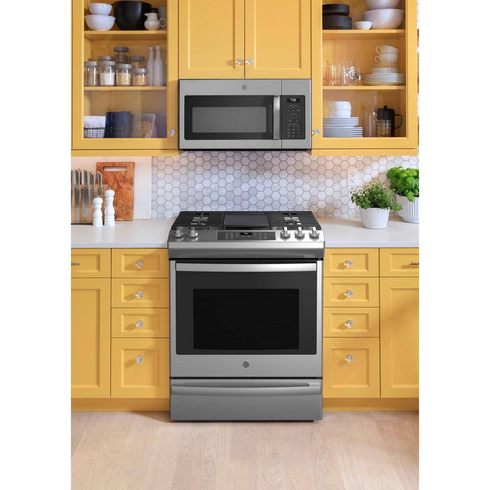 GE 30 in. 5.6 cu. ft. Slide-In Gas Range with Self-Cleaning Convection Oven and Air Fry in Stainless Steel JGS760SPSS