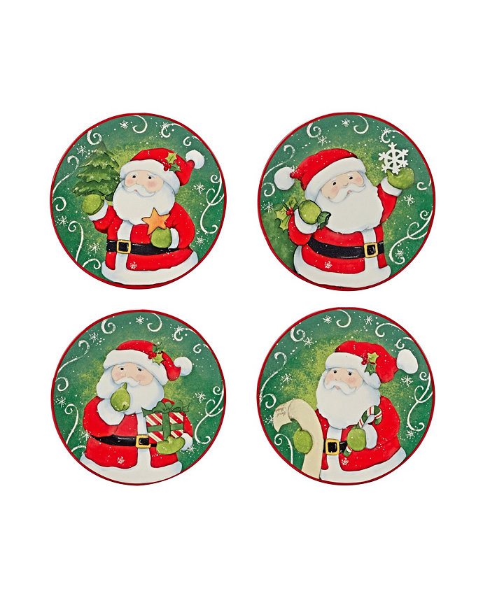 Certified International Holiday Magic Santa 4 Piece Canape Plate Set