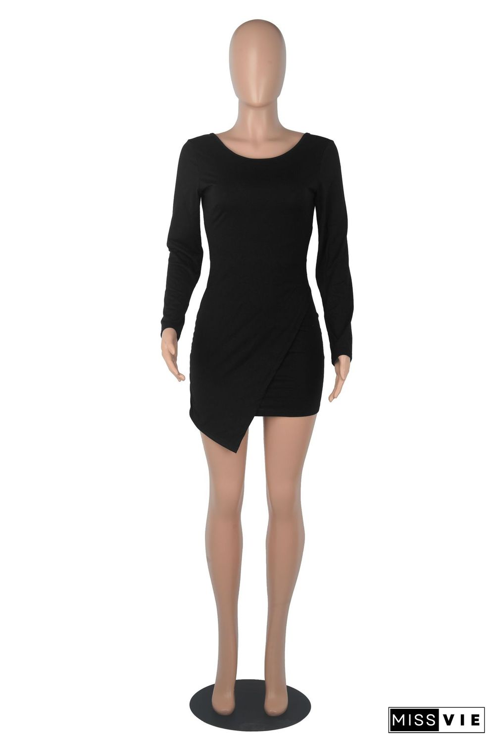 Round Neck Long Sleeve Irregular Sexy Dress