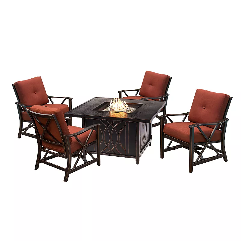 Oakland Living Square Fire Table and Deep Seat Rocking Chair 5-piece Set