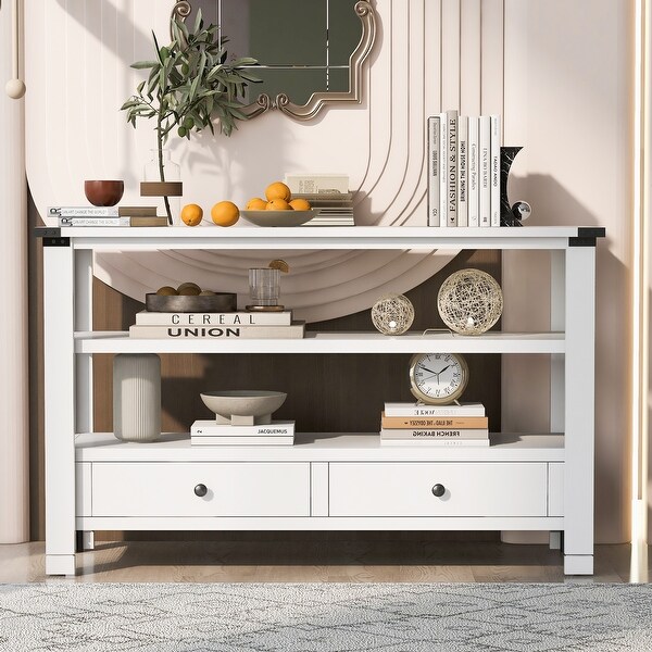 Console Table Sofa Table with 2 Drawers and 2 Shelves|White