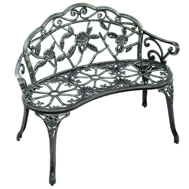 Antique Aluminum Bench Patio Garden Chair Porch Cast For Outdoor Green