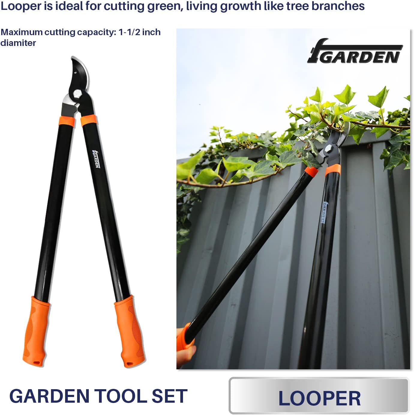 iGarden 3 Piece Combo Garden Tool Set with Lopper， Hedge Shears and Pruner Shears， Tree and Shrub Care Kit