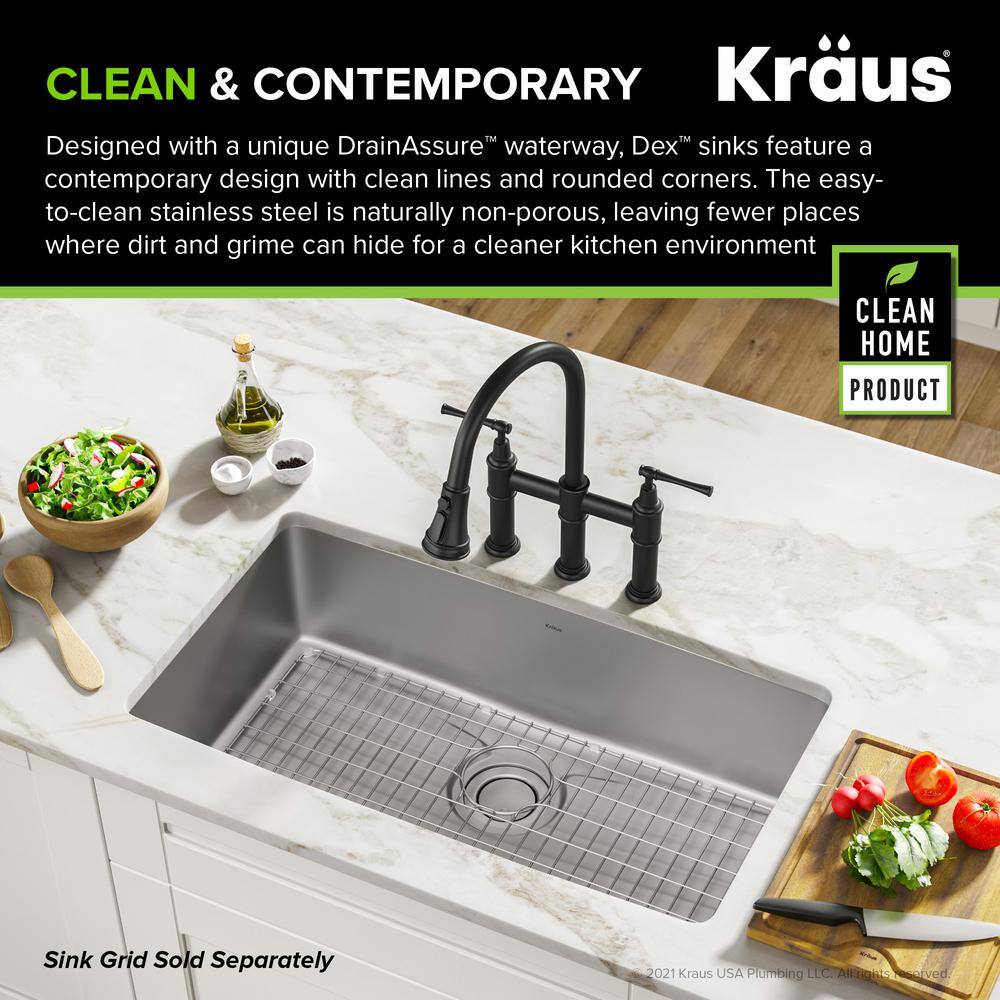 KRAUS Dex 33 Undermount 16 Gauge Stainless Steel Single Bowl Kitchen Sink KD1US33B