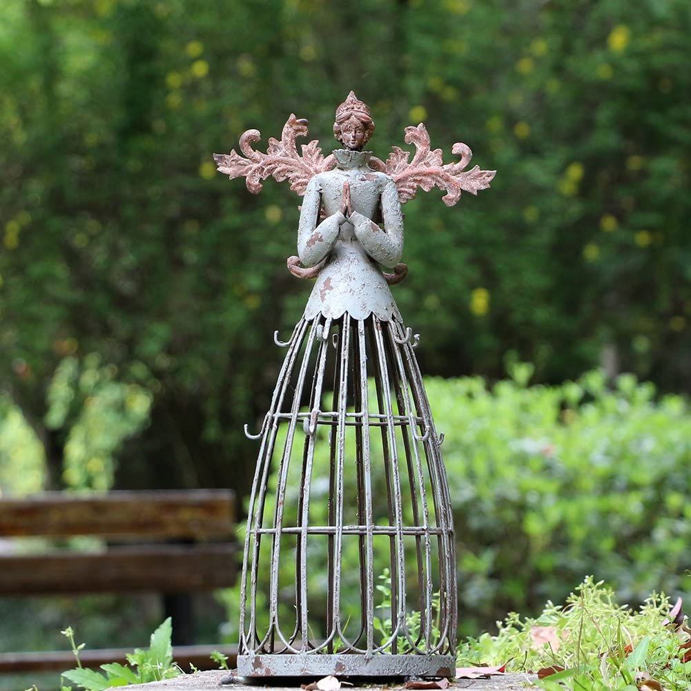 Metal Antiqued Garden Angel Statue Indoor Outdoor Angel Yard Art Decor Lawn Patio Decorations Garden Present Idea 18