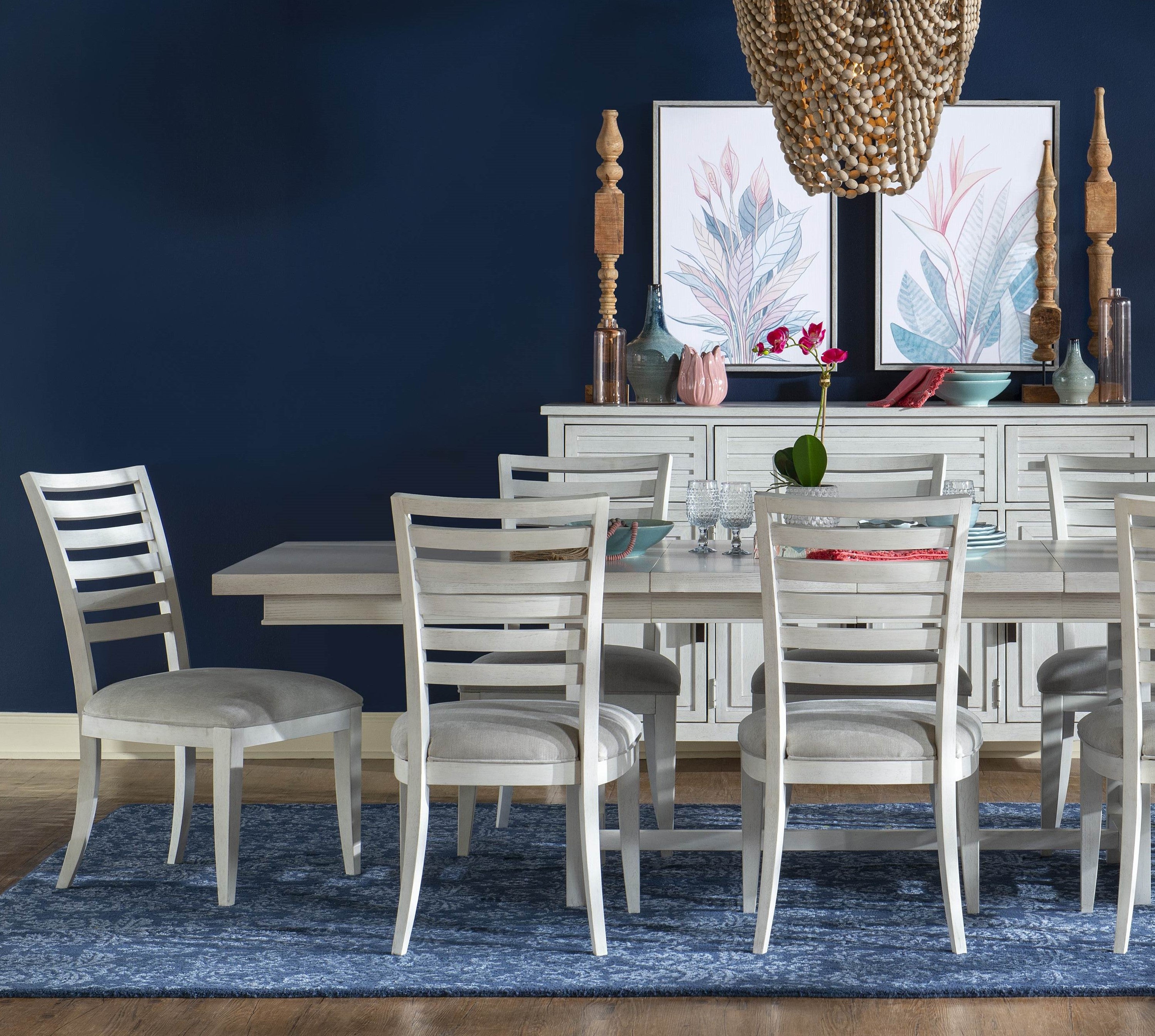 Coastal White Trestle 7-Pc Dining Set (Extendable Table 76-112 +6 Chairs)