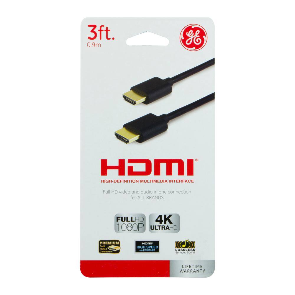 GE 3 ft. 4K HDMI 2.0 Cable with Ethernet and Gold Plated Connectors in Black 34475